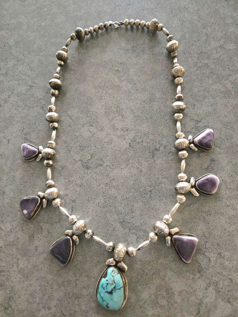 Vintage Native American Wampun And Turquoise Necklace